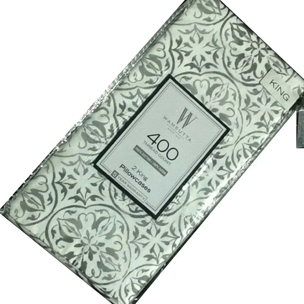 new GRAY BATIK MEDALLION Wamsutta 400 TC 100% Cotton Sateen KING Pillowcases